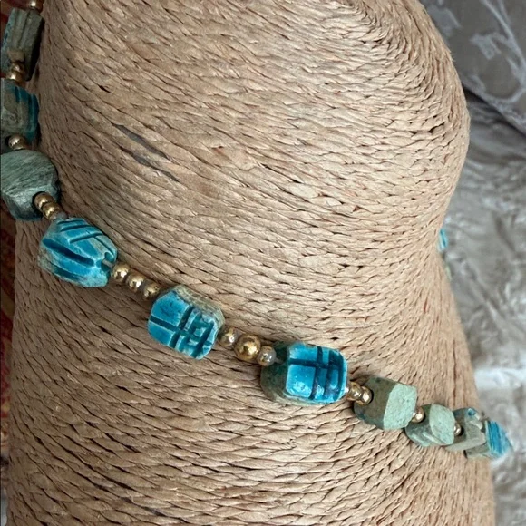 Turquoise scarab  and Silver Beaded Necklace - Picture 7 of 10